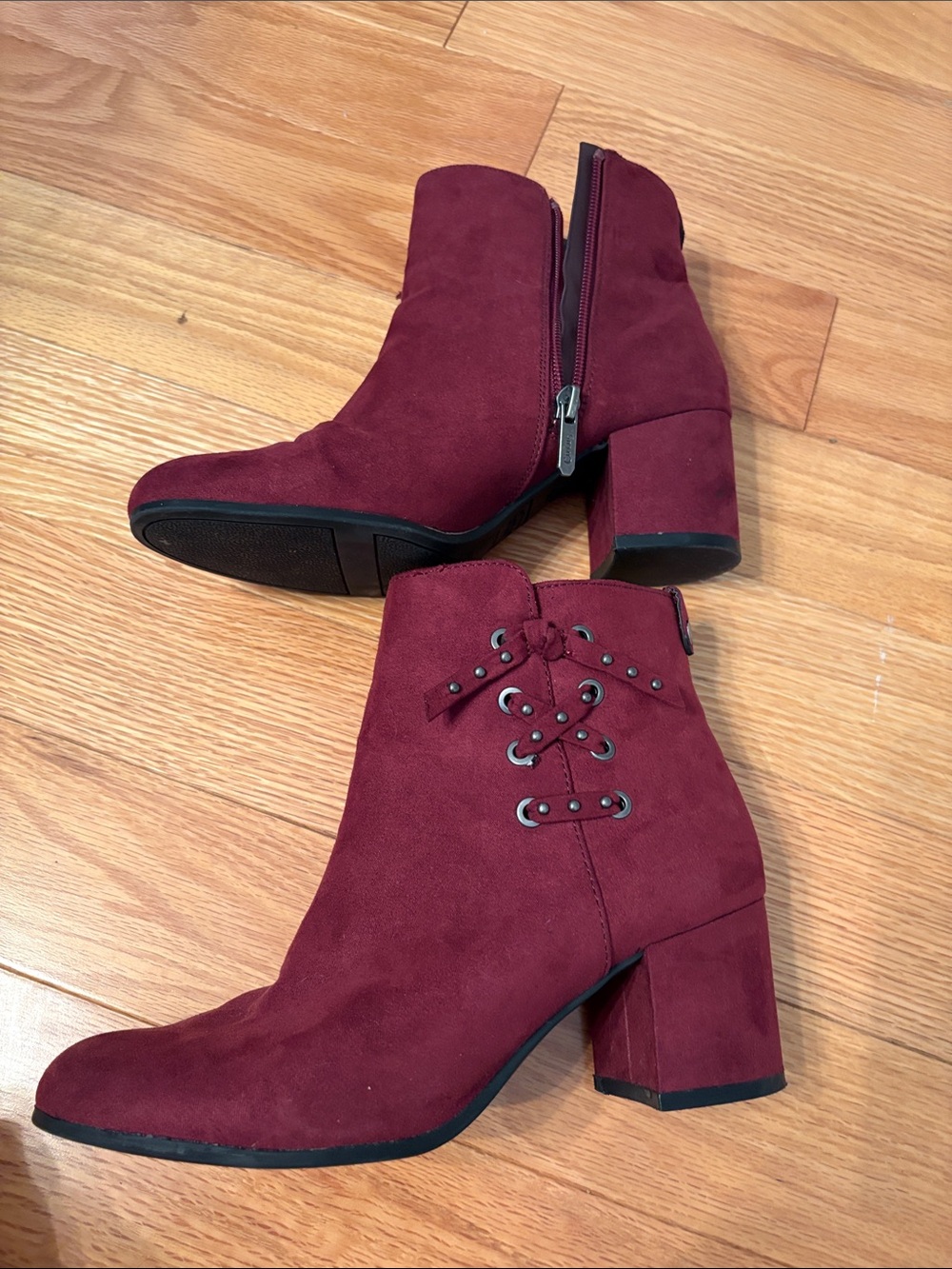 Circus by Sam Edelman Wine Suede Lace-Accent Ankle Boots